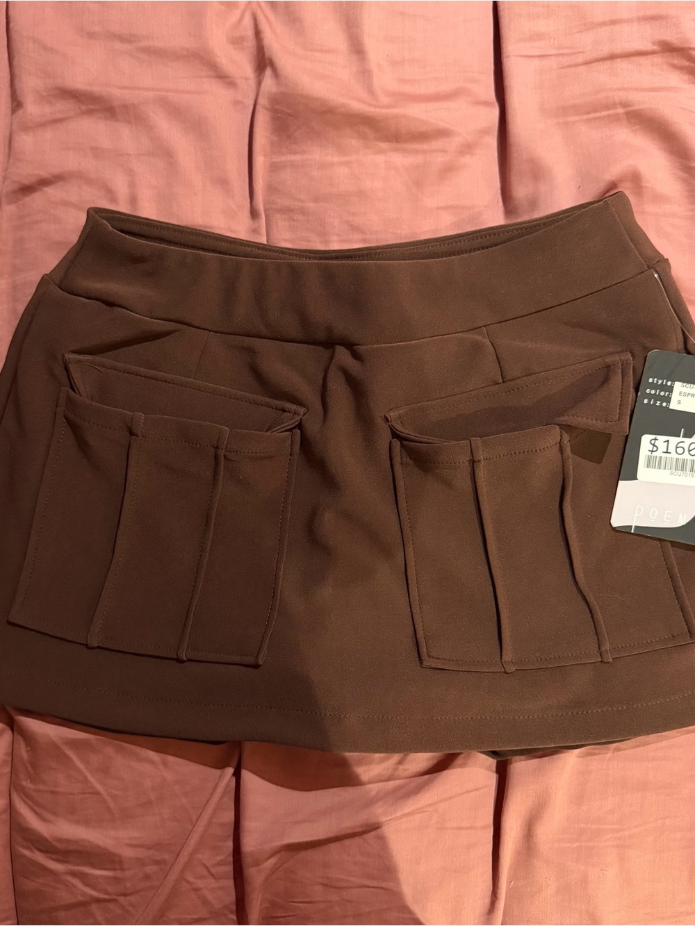 POETRY Chocolate Brown Mini Skort  with Front Utility Pockets